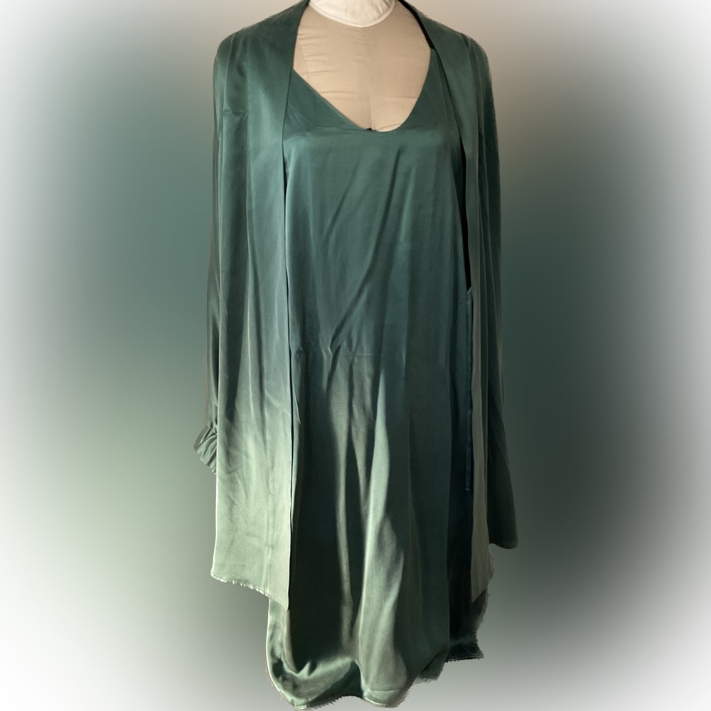 Lunya Silk set- Robe and slip dress with t-back straps in Opulent Green/Medium